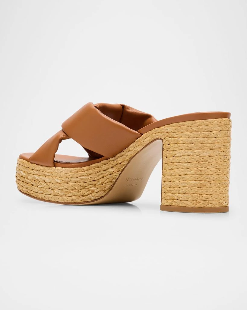 Salvatore Ferragamo Douglas Padded Leather Raffia Platform Sandals 4