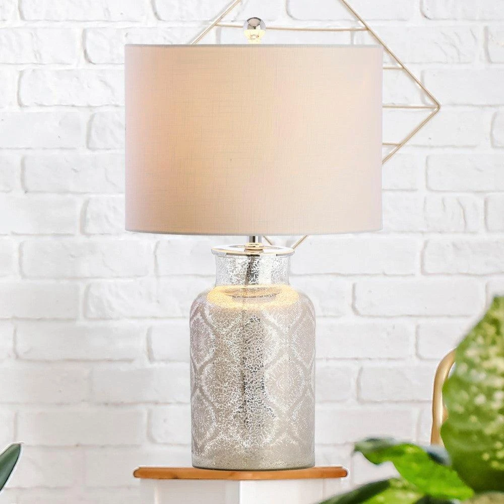 JONATHAN Y Emilia 24.5" Trellis Pattern Glass LED Table Lamp