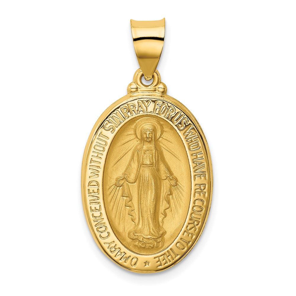 Diamond2Deal 14k Yellow Gold Polished and Satin Miraculous Medal Hollow Pendant