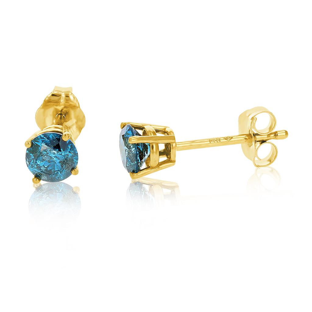 Vir Jewels 1.50 cttw Blue Diamond Stud Earrings 14k Yellow Gold Round Shape with Push Backs
