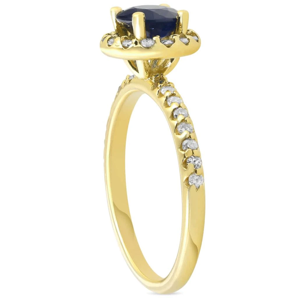 Pompeii3 1ct Blue Sapphire 
Diamond Halo Engagement Ring 14K Yellow Gold Size Selectable 2