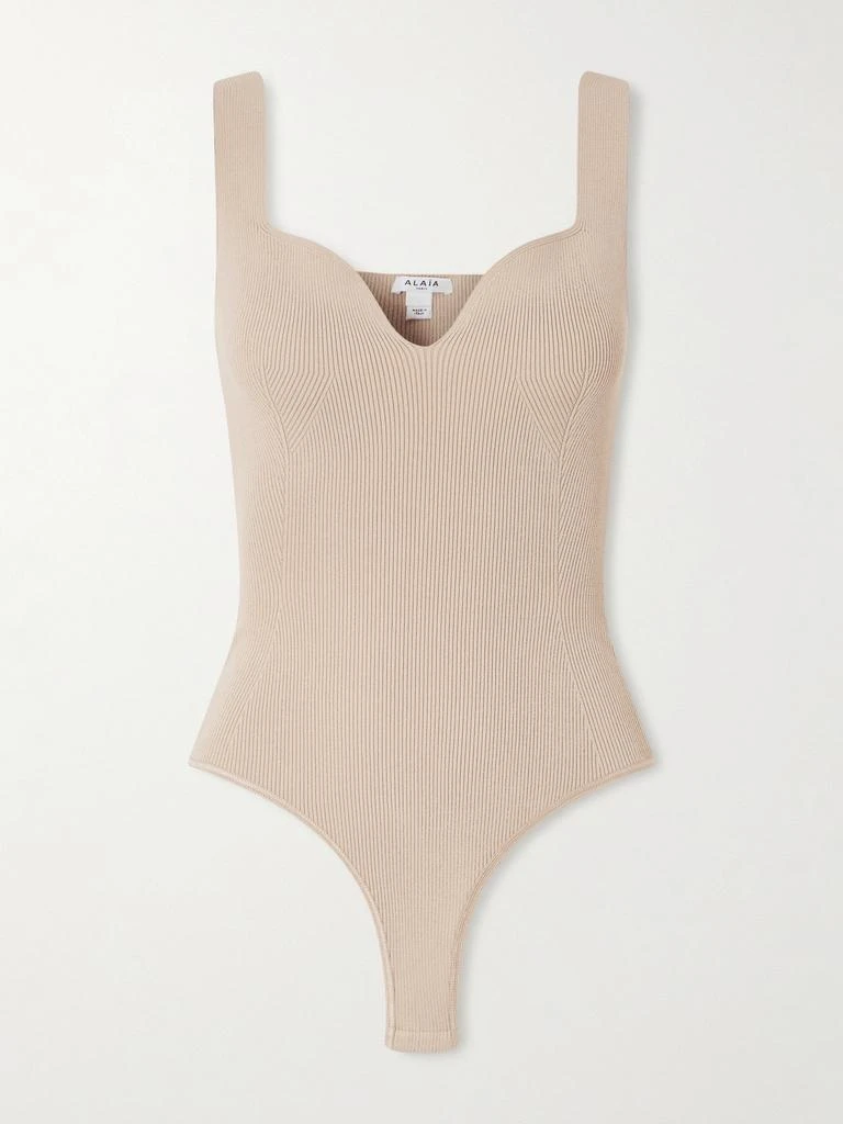 Alaïa Ribbed Jersey Bodysuit - Beige