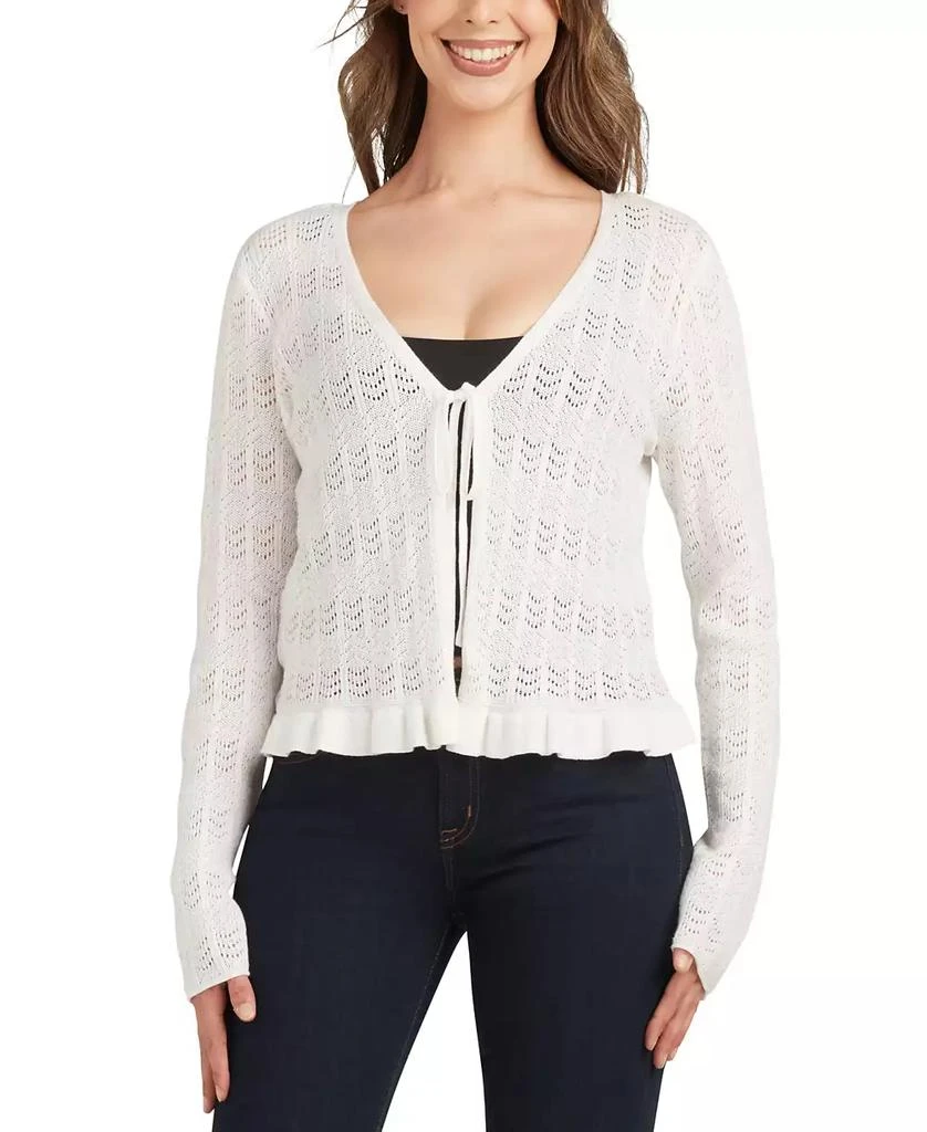 BCX Juniors' Cotton Flyaway Ruffled-Hem Open-Stitch Cardigan 1