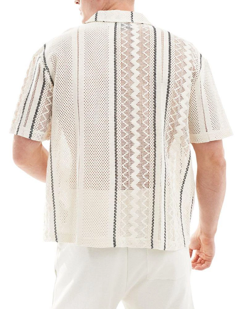 Bershka Bershka textured abstract stripe shirt in ecru 3