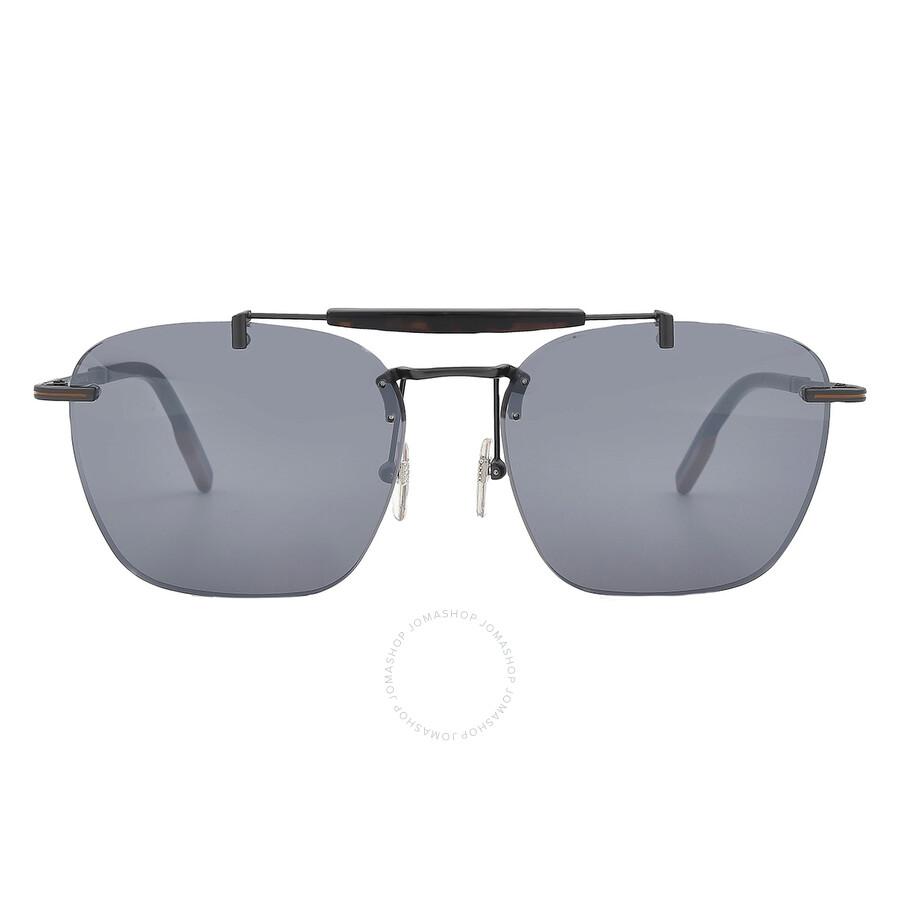 Ermenegildo Zegna Open Box - Ermenegildo Zegna Silver Smoke Mirror Navigator Men's Sunglasses EZ0155 09E 59