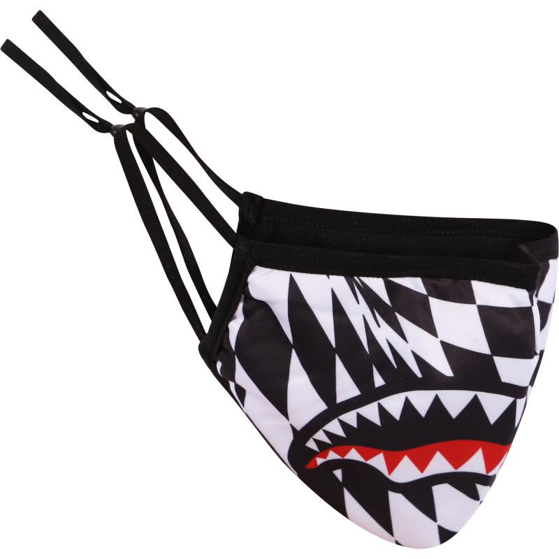 SprayGround Trippy check logo face mask in black and white