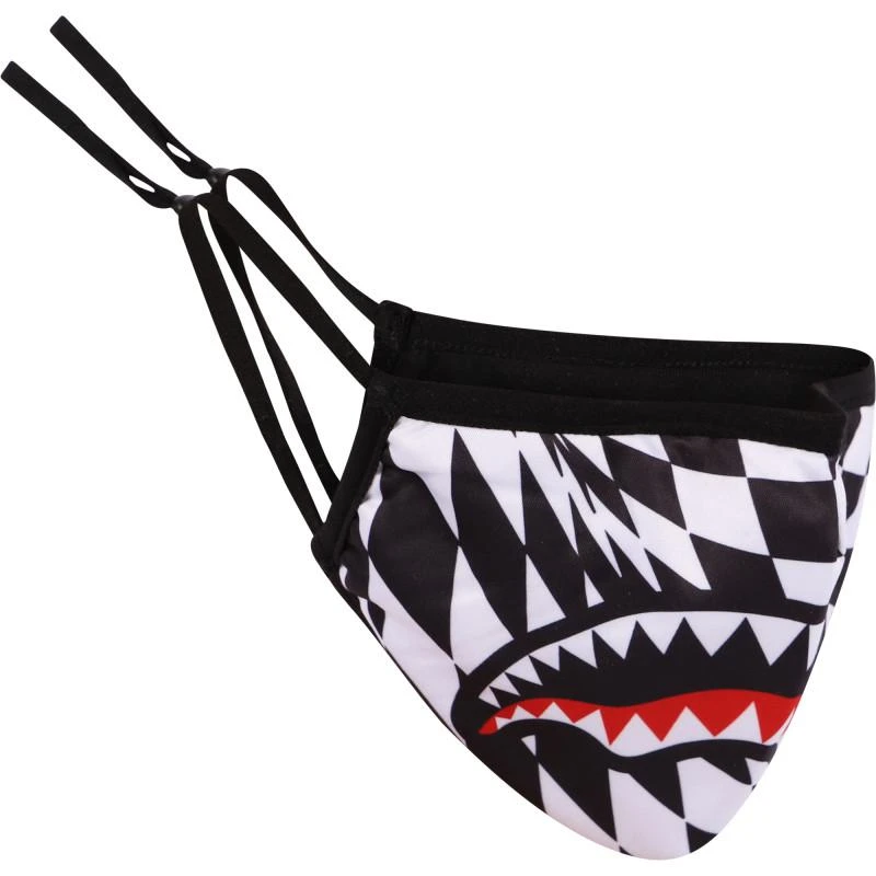 SprayGround Trippy check logo face mask in black and white 1