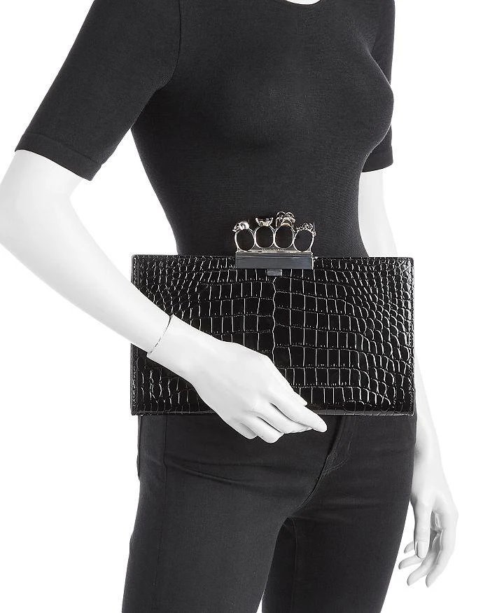 Alexander McQueen Four Ring Croc Embossed Leather Clutch 2