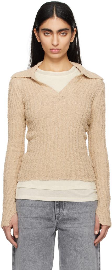 mfpen Beige Open Placket Polo