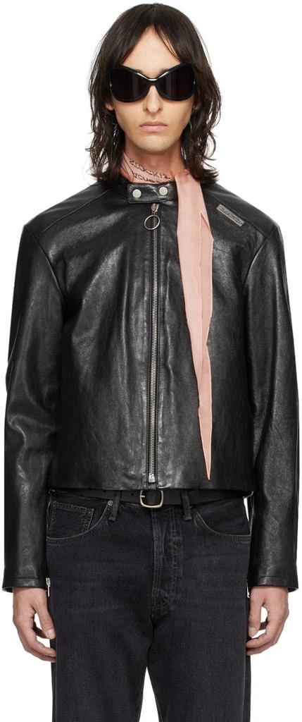 Acne Studios Black Band Collar Leather Jacket 1