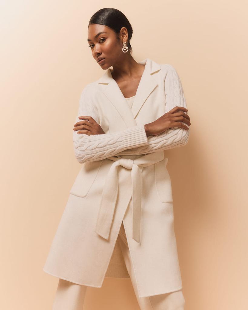 TSE Cashmere Double-Face Cable-Knit Cashmere Coat