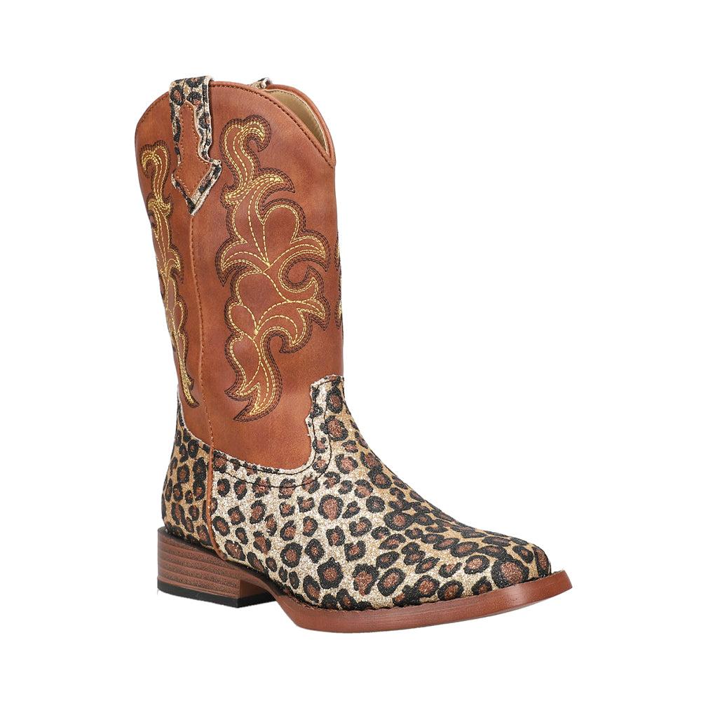 Roper Wild Cat Leopard Glitter Cowboy Boots (Little Kid)