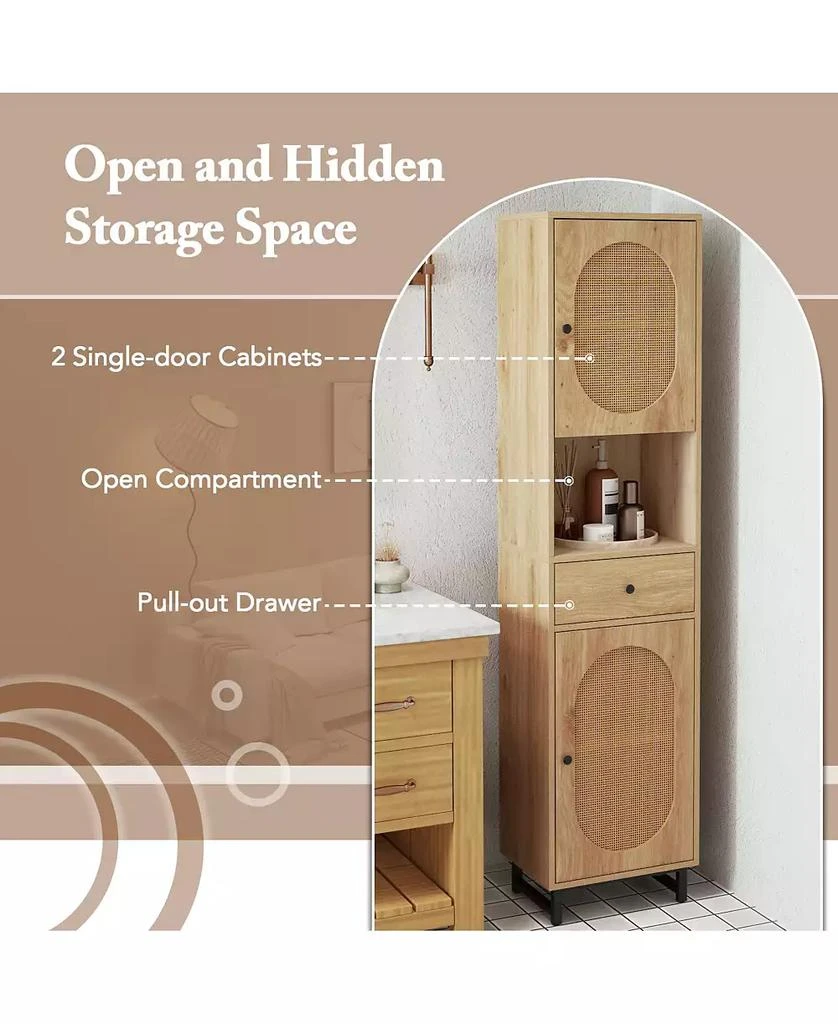 Slickblue Bathroom Cabinet PE Rattan Floor Cabinet with 2 Doors 6