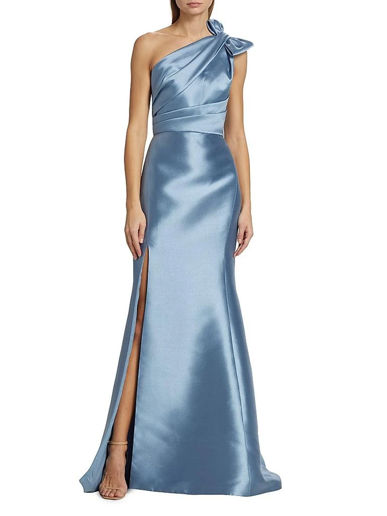 Amsale Mikado Bow One-Shoulder Gown 3