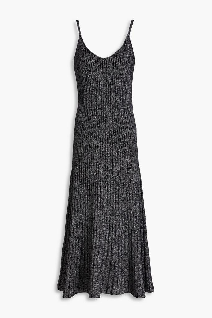 N.PEAL Ribbed metallic cashmere-blend midi dress