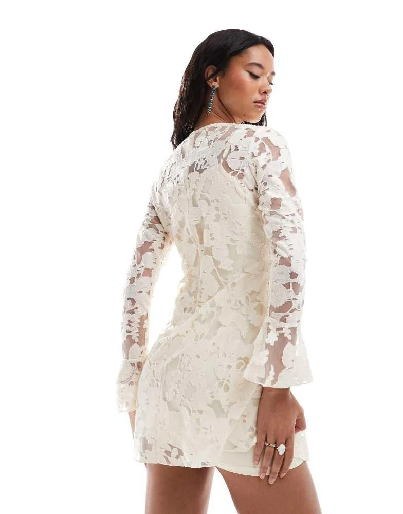 Shop Rare London mesh burnout mini dress with bell sleeve in cream on Sale  at BeyondStyle  Get 20% Off Rare London mesh burnout mini dress with bell  sleeve in cream with