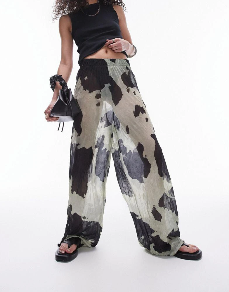 Topshop Topshop cow print sheer crinkle trouser in multi 1