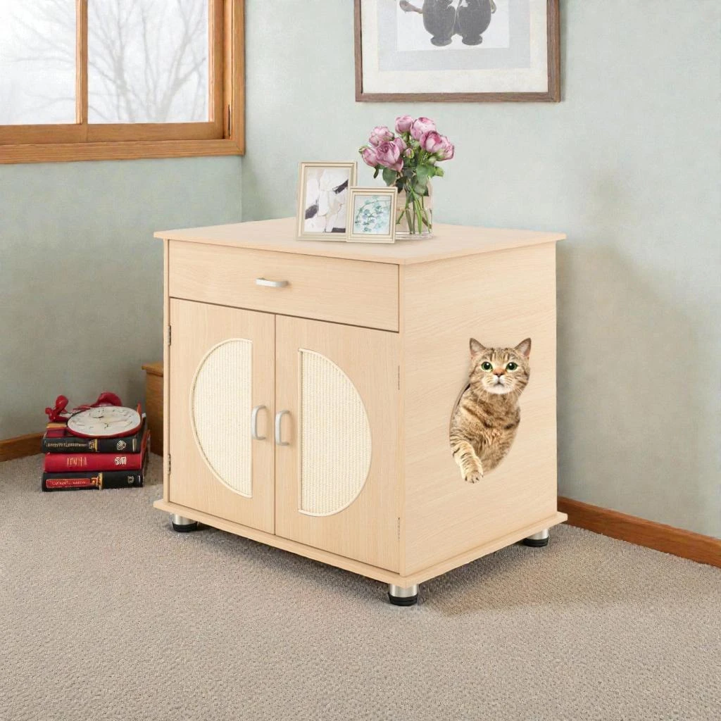Hivvago Cat Litter Furniture with Sisal Scratch Panels and Built-In Storage