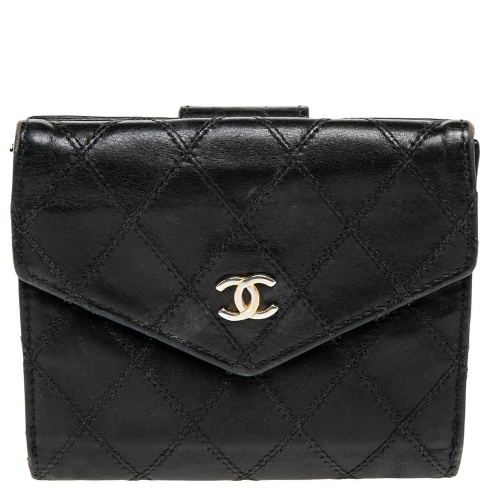 Chanel Chanel Black Double Quilted Leather Vintage Trifold Wallet 1