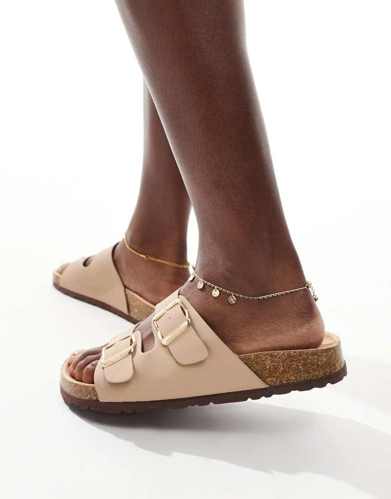 French Connection French Connection double buckle footbed sandals in taupe 2