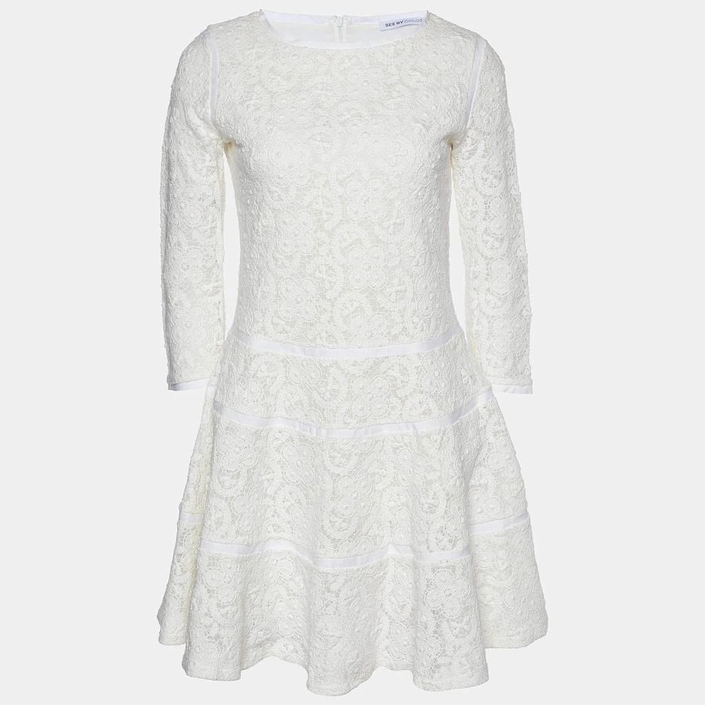 See by Chloé See by Chloe White Crochet Lace Fit & Flare Dress S 1