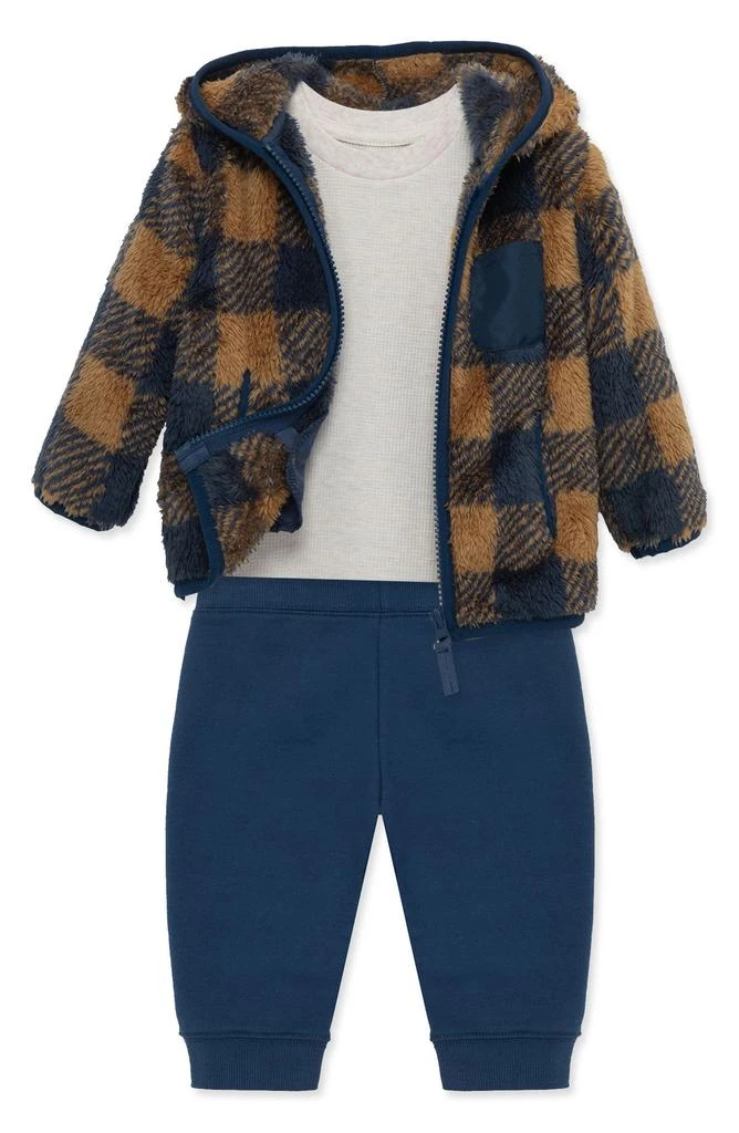 Little Me Plaid Fleece Jacket, Waffle Knit T-Shirt & Pants Set 3