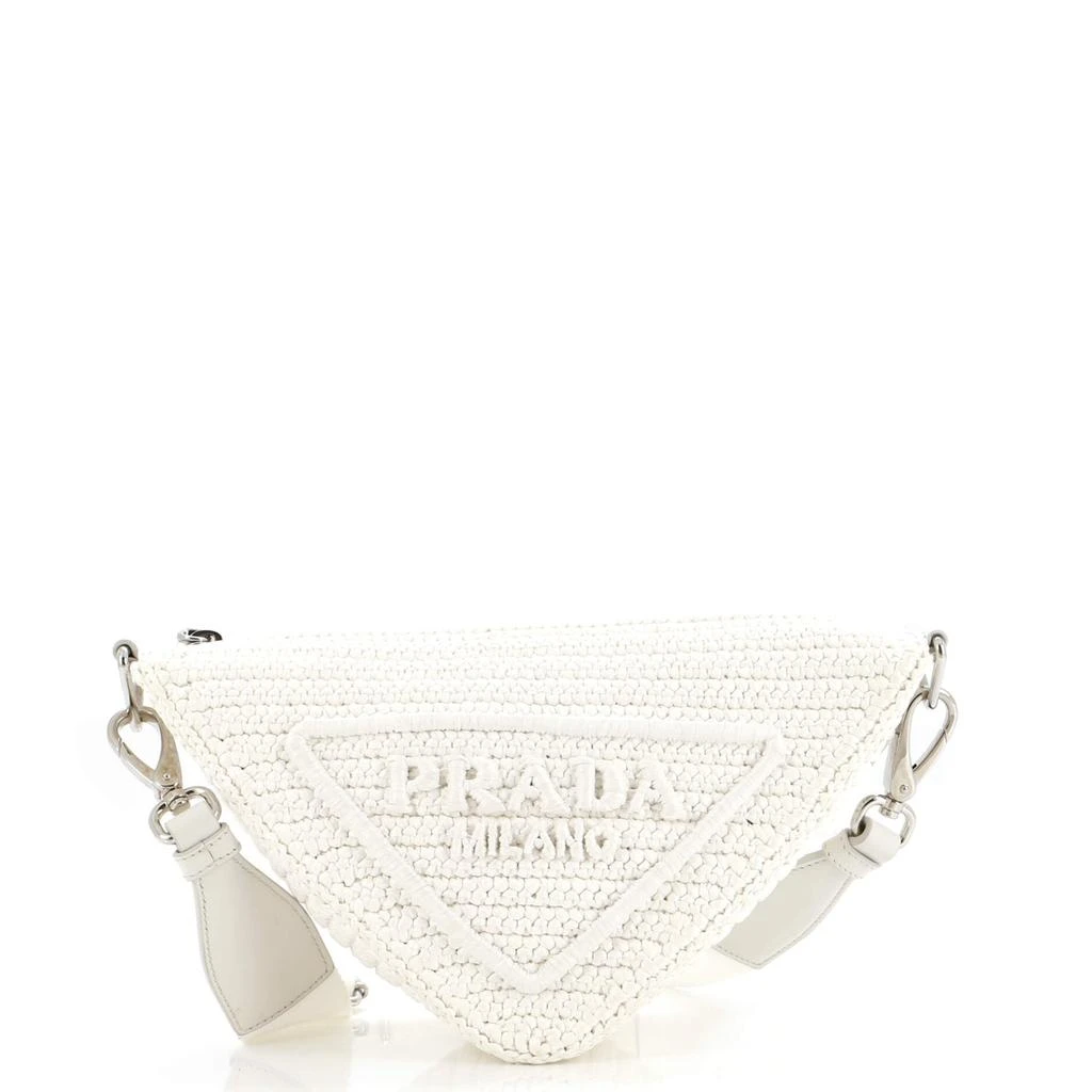 Prada Triangle Logo Zip Crossbody Bag Crochet Raffia Small 1