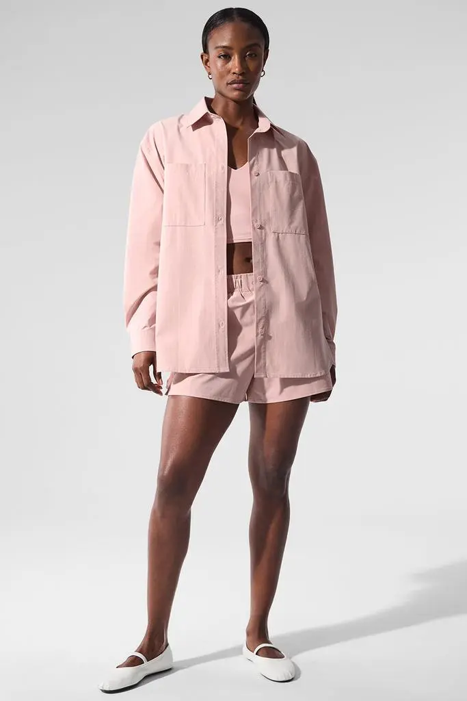 Alo Pinstripe Daylight Button Down Long Sleeve - Pink Quartz/Ivory 