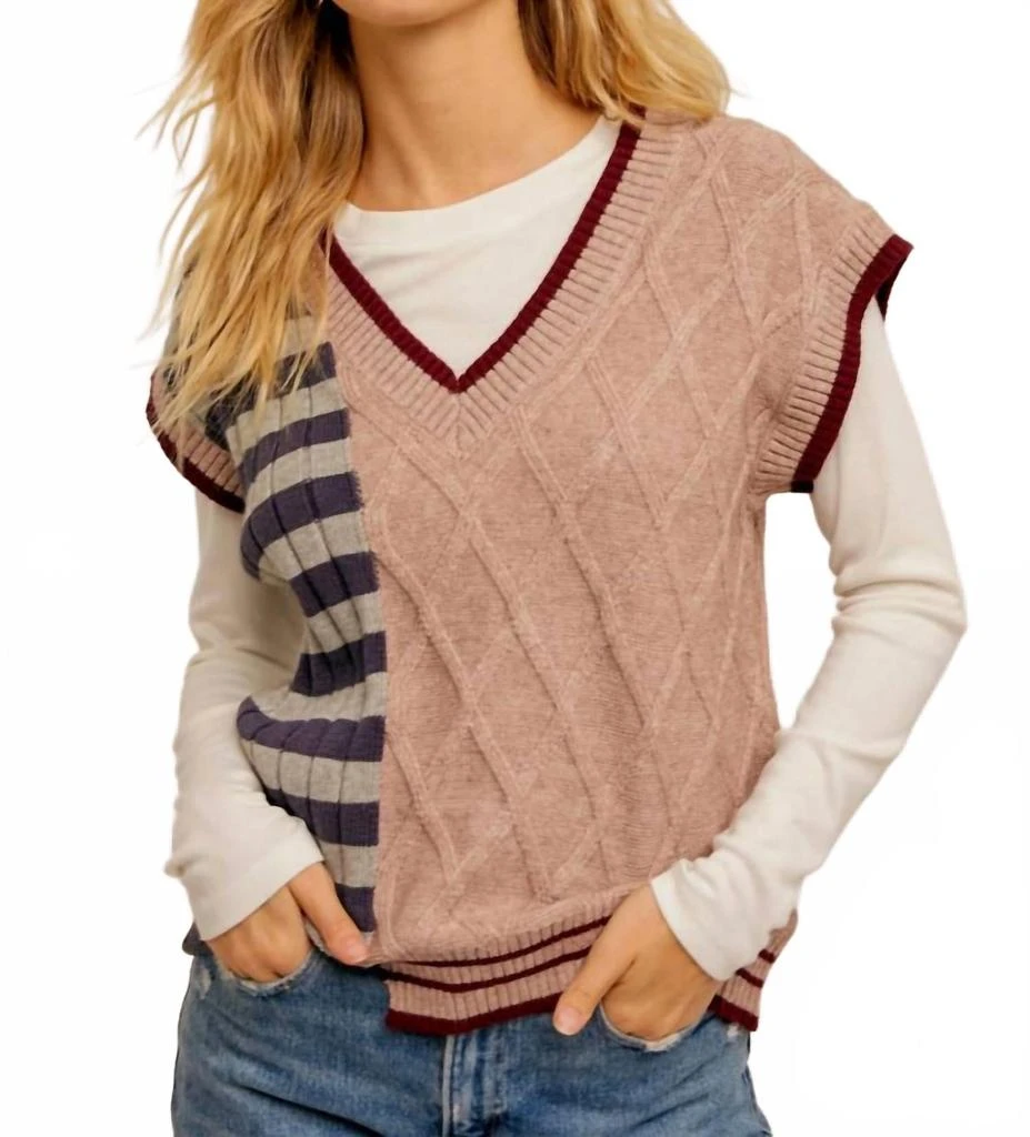 Hem 
Thread V-Neck Sweater Vest In Beige