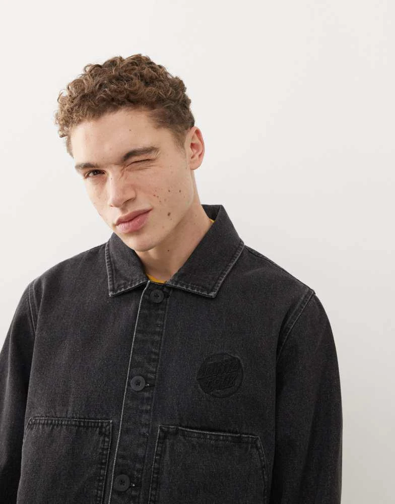 Santa Cruz Santa Cruz logo button up workwear denim jacket in washed black 2