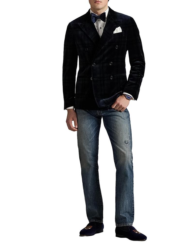 Ralph Lauren Double-Breasted Velvet Plaid Polo Jacket