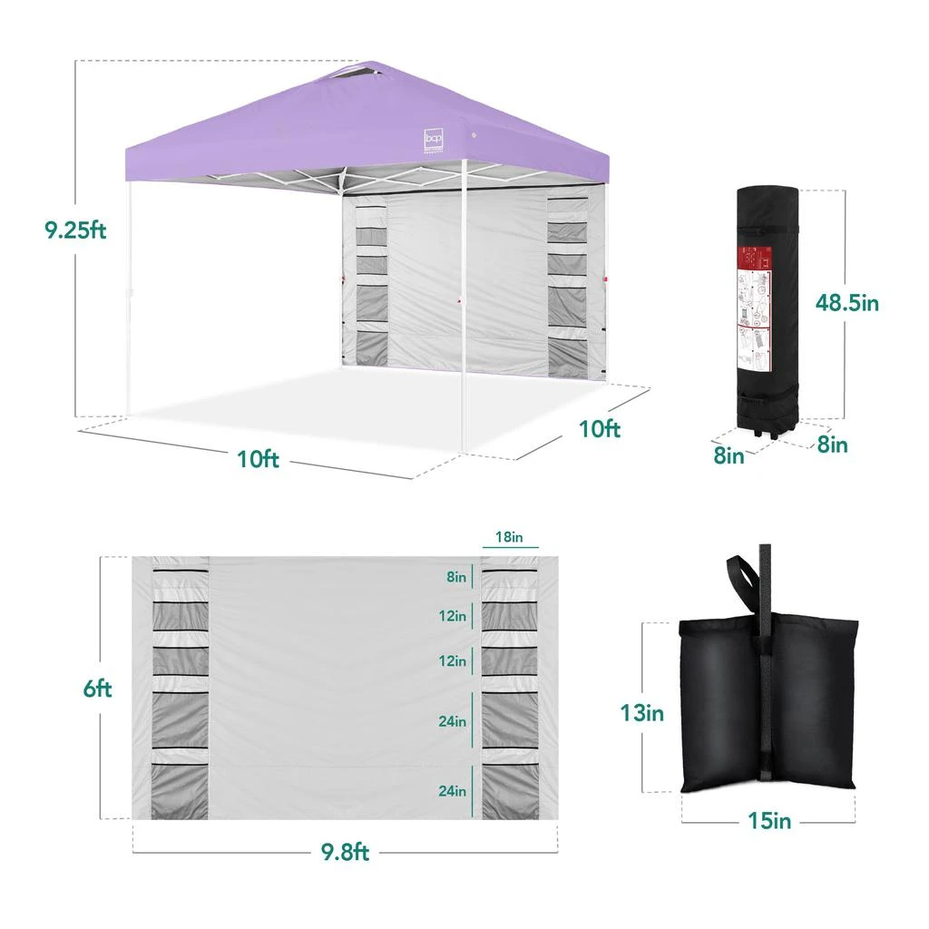 Best Choice Products 10x10ft Easy Setup Pop Up Canopy, Portable Tent w/ Side Wall, 1-Button Push, Case 2