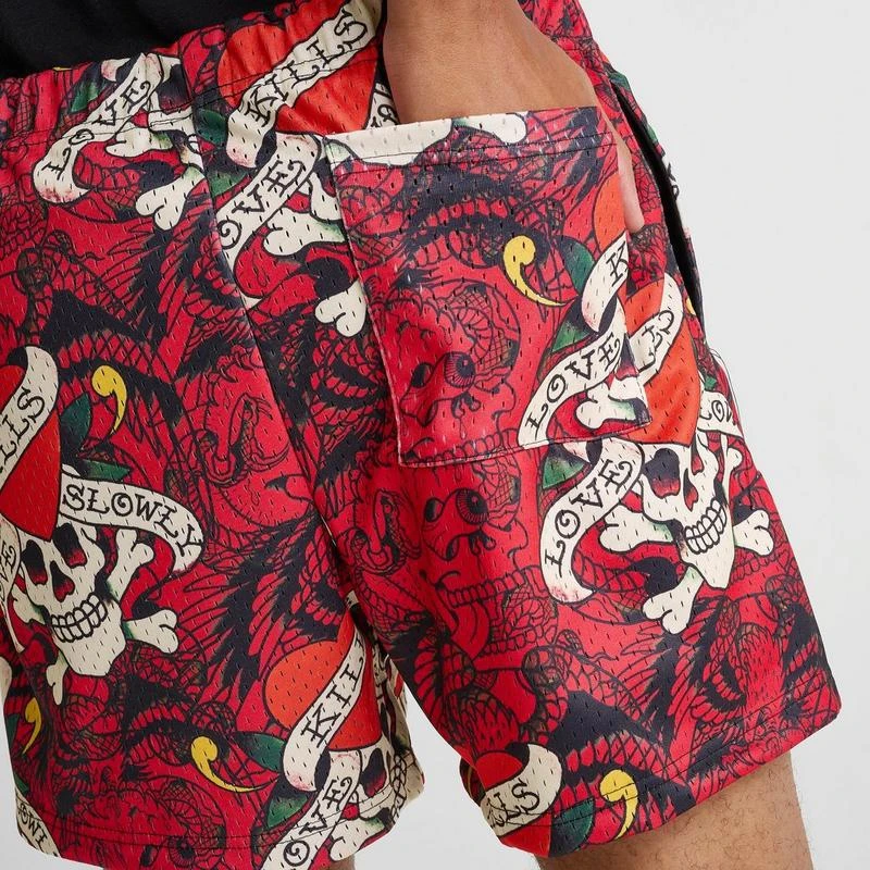 Ed Hardy Men's Ed Hardy Love Kills Slowly Skull Graphic Mesh Shorts 6