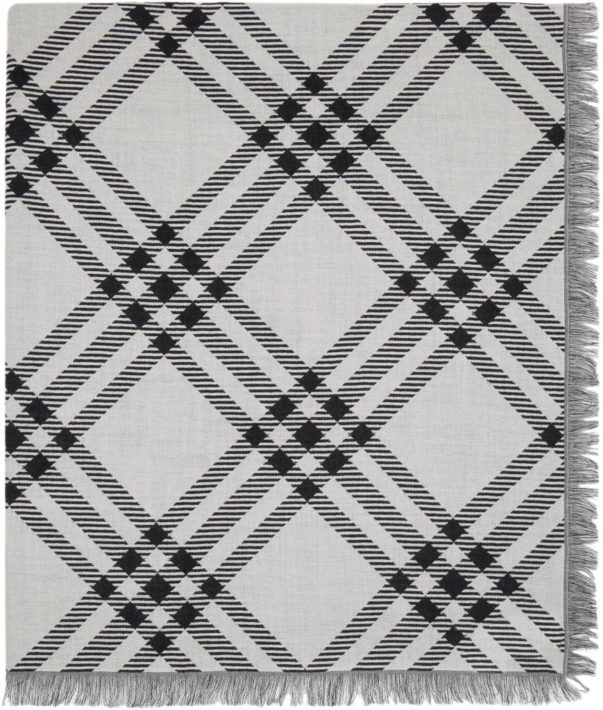 Burberry Black 
White Wide Check Wool Silk Scarf 2