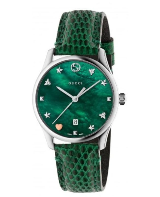 Gucci Gucci G-Timeless Green Mother of Pearl Dial Leather Strap Women's Watch YA126585 1