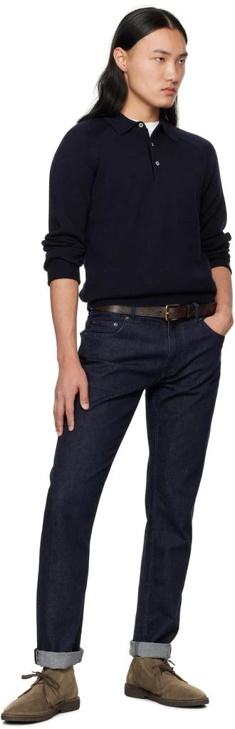 Drake's Navy Merino Wool Knitted Polo 5