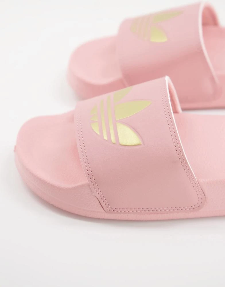 Adidas adidas Originals Adilette lite sliders in pink with gold trefoil 2