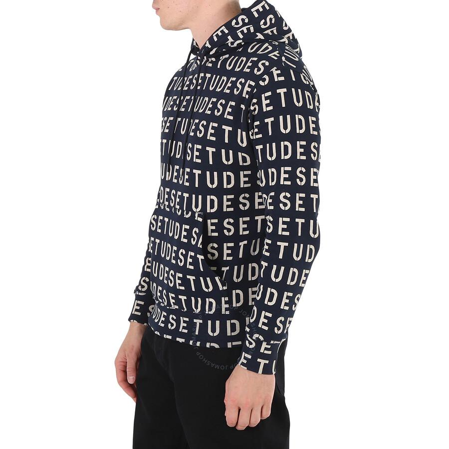 Etudes Men's Navy Stencil Allover Logo-Pront Hoodie