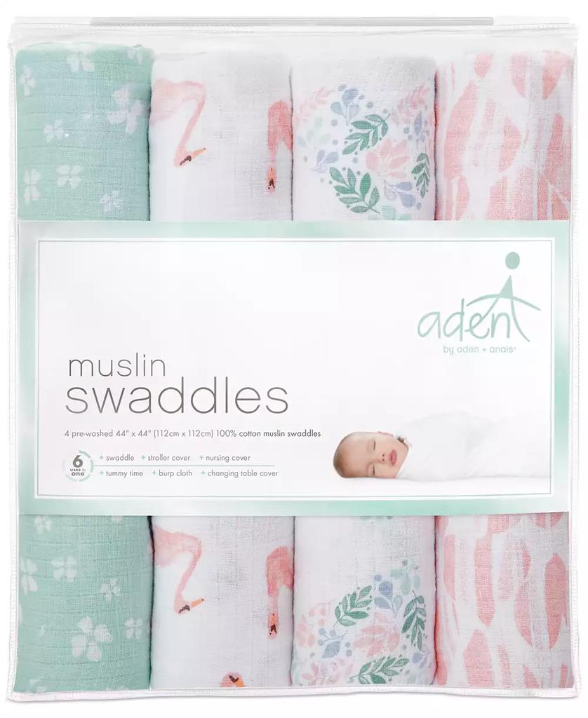 aden + anais Baby Girls Printed Muslin Swaddles, Pack of 4