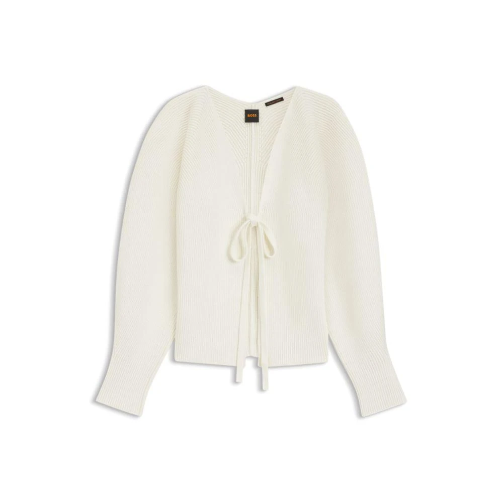 Hugo Boss Tie-front rib-knit cardigan with balloon sleeves