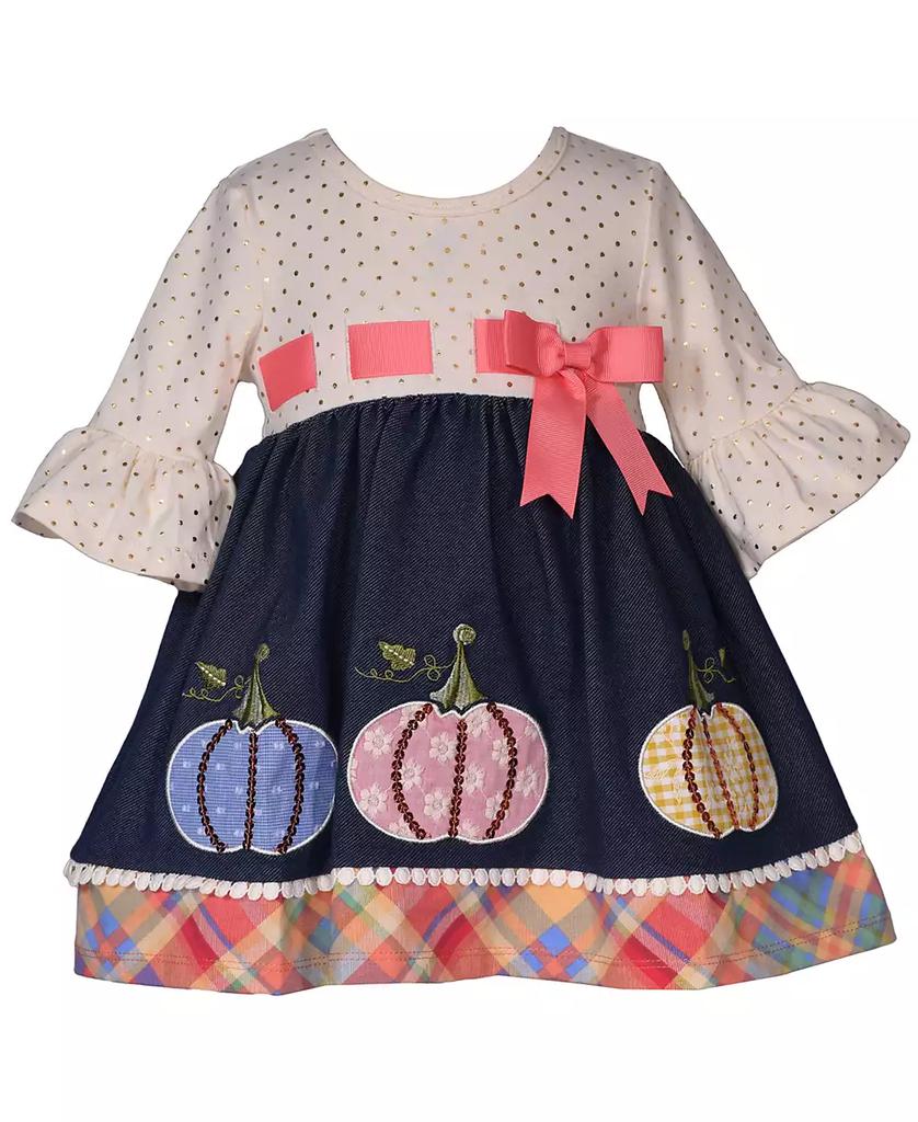 Bonnie Baby Baby Girls Three Quarter Bell Sleeved Foiled Dot Knit Dress