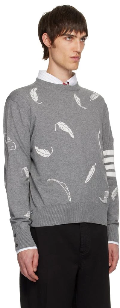 Thom Browne Gray Feather Intarsia Relaxed Fit Crew Neck Sweater 2