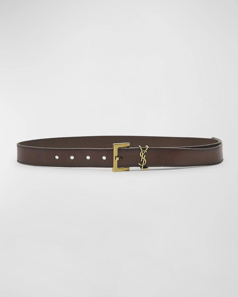 Yves Saint Laurent Cassandre YSL Thin Brown Leather Belt 1