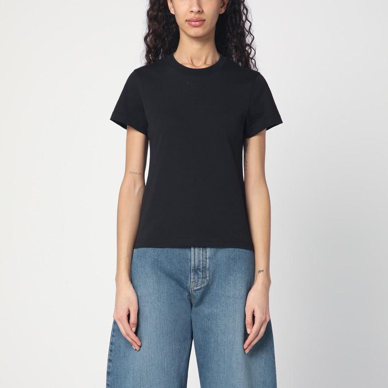 Tシャツ・カットソー ALAIA Women Tops AA9H0431J0105 BLACK Alaïa Black cotton t-shirt with logo - T-Shirts - Save Extra