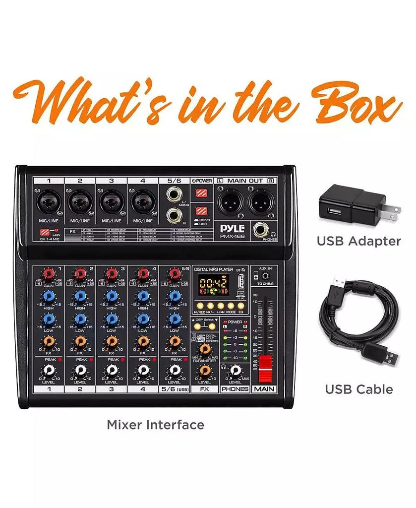 Pyle Compact 6-Channel Audio Mixer Pro Audio Interface with Multi-FX Processor 4