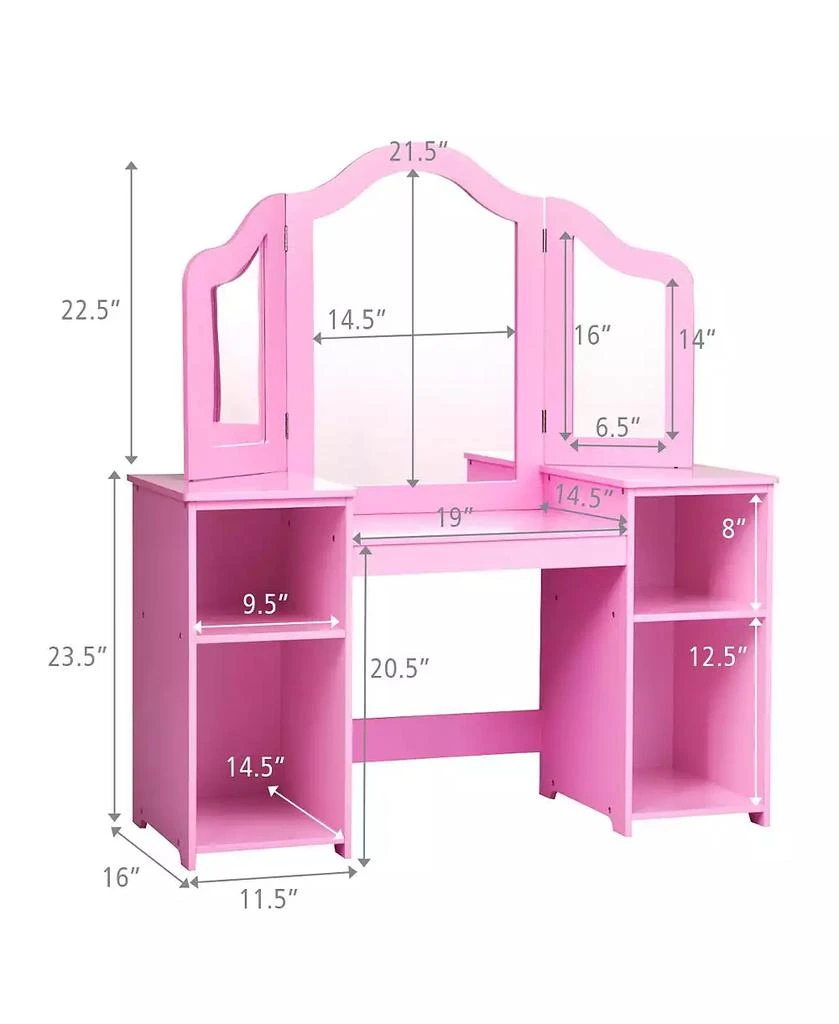 GOUUN Kids Tri Folding Mirror Makeup Dressing Vanity Table Set 4