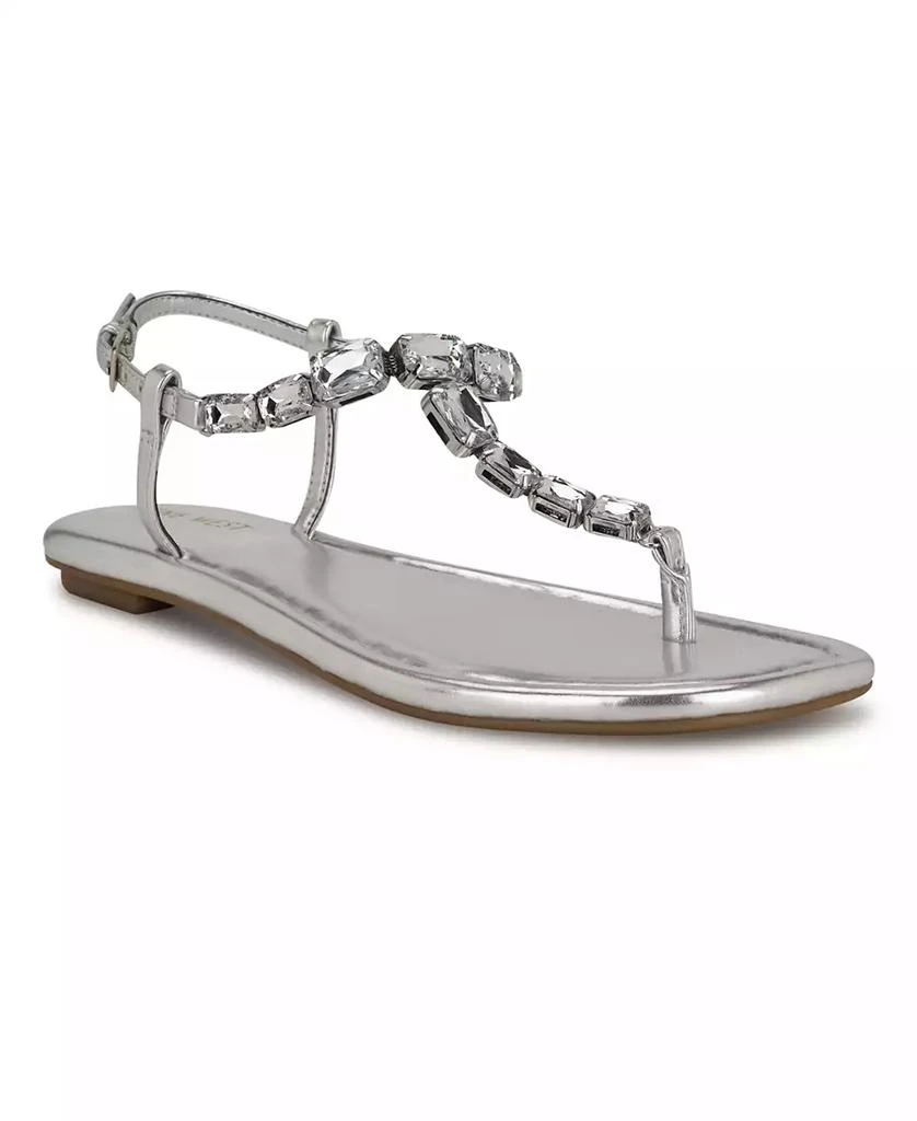 Nine West Women's Dynasti Embellished T-Strap Flat Sandals 1