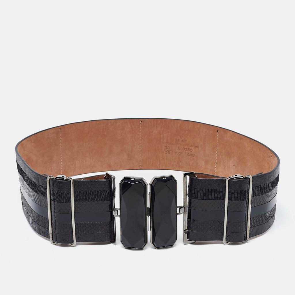 Fendi Fendi Black Karung, Patent and Leather Wide Waist Belt 70CM