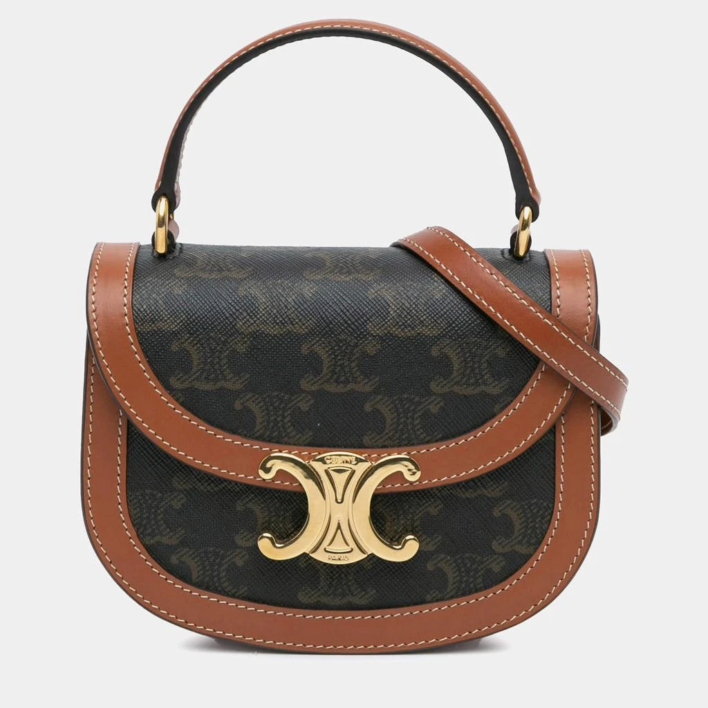Celine Celine Brown Coated Canvas Mini Triomphe Besace Clea Satchel Bag 1