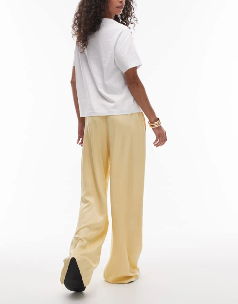 Topshop Topshop satin tie waist wide leg trouser in buttermilk 3
